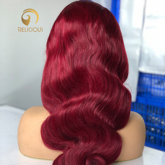 Top Virgin 99J Red  Wine Color Wig Straight